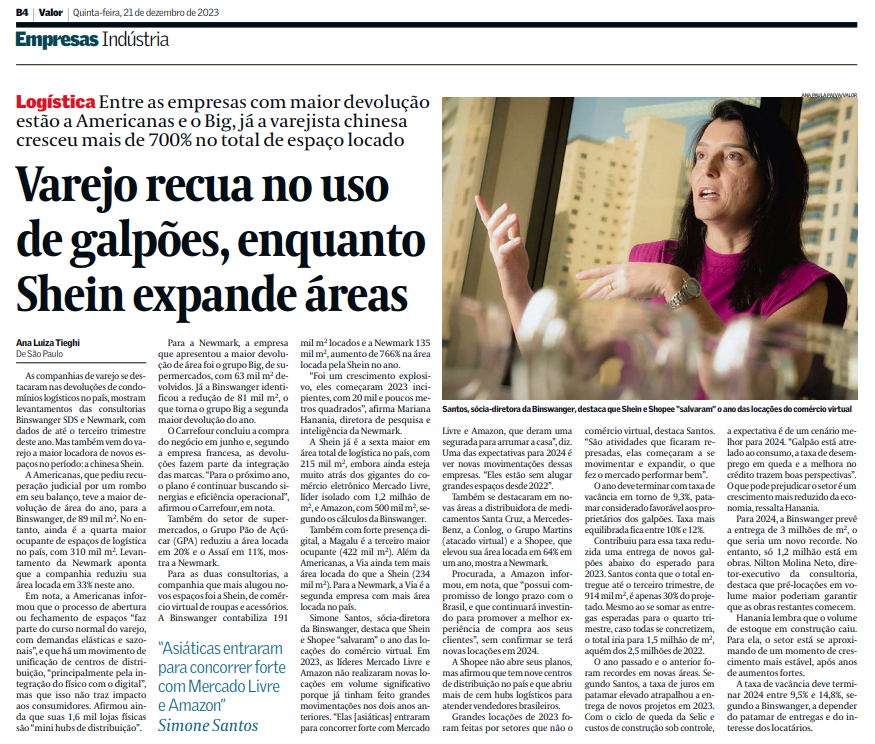 Matéria O Globo – Varejo recua no uso de galpões, enquanto Shei expande áreas
