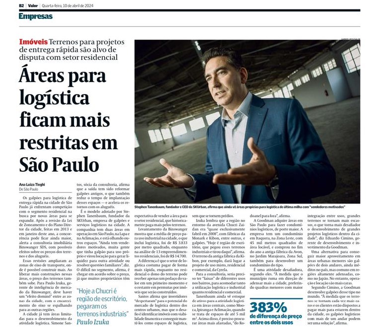 Valor Econômico – Áreas para logística ficam mais restritas em São Paulo